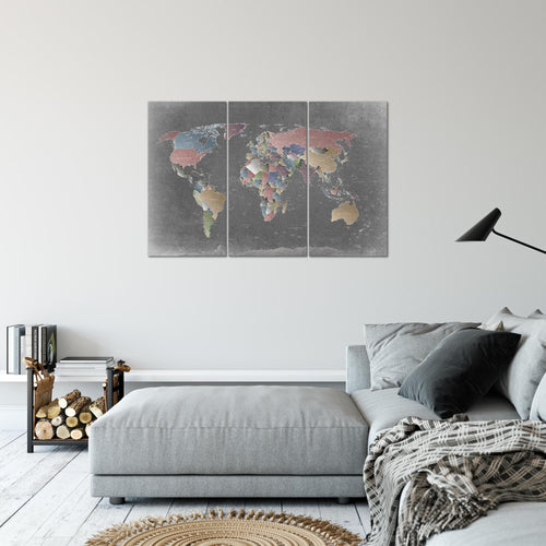 Runa Art Wandbilder Weltkarte Bild XXL Büro Wohnzimmer Bunt Länder Modern 120 x 80 cm 3 Teilig 107631a