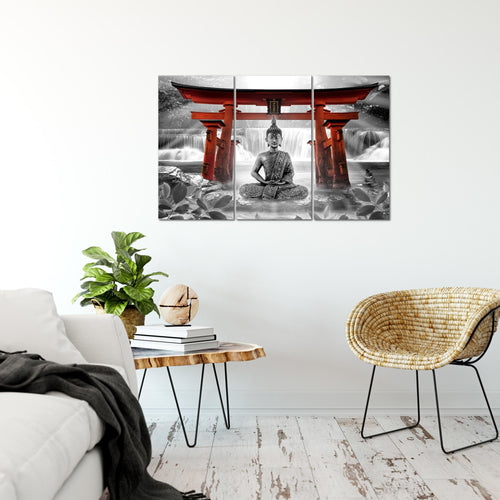 Runa Art Wandbilder Feng Shui Buddha Bild XXL Wohnzimmer Schlafzimmer Rot Grau Zen 120 x 80 cm 3 Teilig 036431c