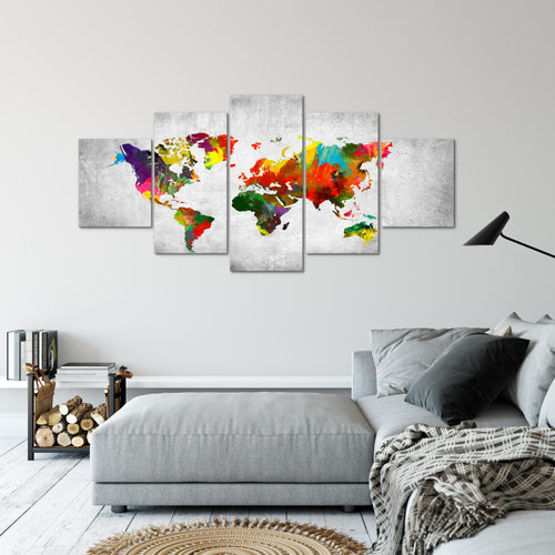 Runa Art - Bilder Weltkarte 200 x 100 cm 5 Teilig XXL Wanddekoration Design Bunt 105151c