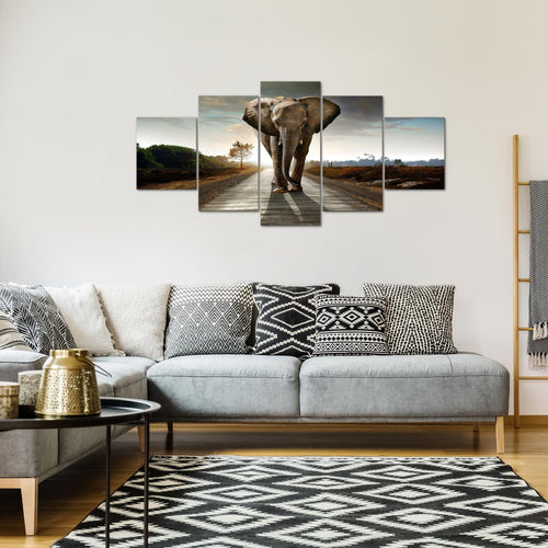 Runa Art - Bilder Afrika Elefant 200 x 100 cm 5 Teilig XXL Wanddekoration Design Braun 042651a
