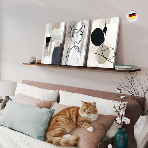 Novart Bilder Set Abstrakt - KEIN EXTRA RAHMEN BENÖTIGT - Wandbilder für Wohnzimmer Schlafzimmer Büro - 3 Teilig Deko Minimalismus - N041536a