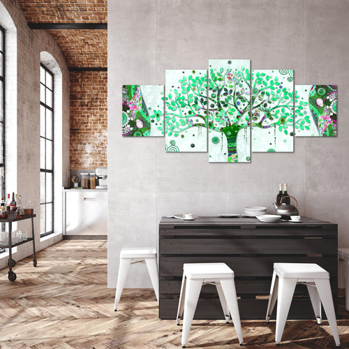 Runa Art - Bilder Gustav Klimt Baum des Lebens 200 x 100 cm 5 Teilig XXL Wanddekoration Design Grün 004651b