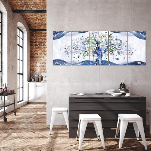 Runa Art Wandbild XXL Gustav Klimt Baum des Lebens Wohnzimmer 200 x 80 cm Blau 5 Teilig - Made in Germany - 003055b