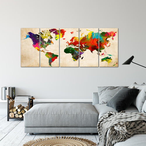 Runa Art Wandbild XXL Weltkarte Büro Wohnzimmer 200 x 80 cm Bunt 5 Teilig - Made in Germany - 105155a