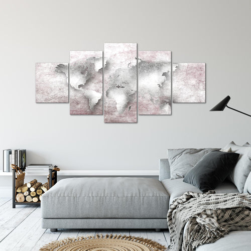 Runa Art - Bilder Weltkarte 200 x 100 cm 5 Teilig XXL Wanddekoration Design Rosa 025751b