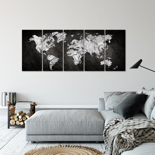 Runa Art Wandbild XXL Weltkarte Büro Wohnzimmer 200 x 80 cm Schwarz Weiss 5 Teilig - Made in Germany - 002955a