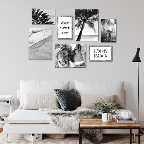 Novart Wandbilder Löwen Liebe - KOMPLETT AUFHÄNGFERTIG - Schwarz Weiss Wohnzimmer Schlafzimmer - 7 Moderne Mood-Bilder - N014671a
