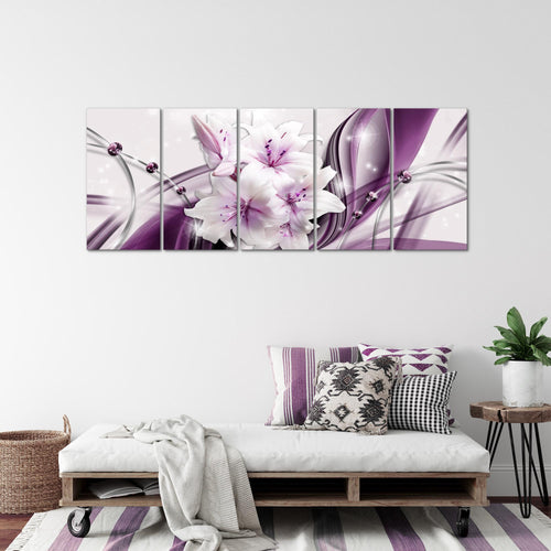 Runa Art Wandbild XXL Blumen Lilien Wohnzimmer Schlafzimmer 200 x 80 cm Lila 5 Teilig - Made in Germany - 017155a