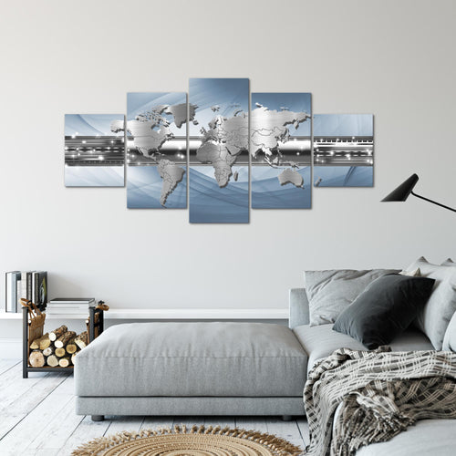 Runa Art - Bilder Weltkarte 200 x 100 cm 5 Teilig XXL Wanddekoration Design Blau 109351b