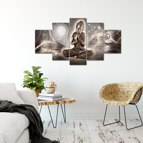 Runa Art Bild Wohnzimmer Schlafzimmer Buddha Zen 5 Teilig Feng Shui Braun Wandbilder auf Vlies Leinwand 041653a