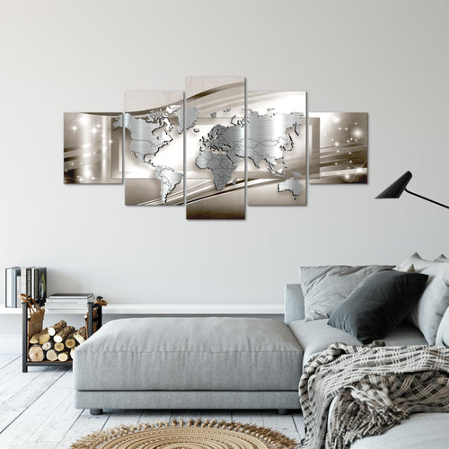 Runa Art - Bilder Weltkarte 200 x 100 cm 5 Teilig XXL Wanddekoration Design Braun 108351a