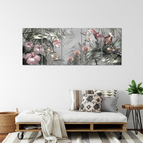 Runa Art Wandbild XXL Blumen Wohnzimmer Schlafzimmer 200 x 80 cm Grau 5 Teilig - Made in Germany - 043355c