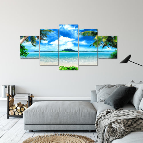Runa Art - Bilder Landschaft 200 x 100 cm 5 Teilig XXL Wanddekoration Design Strand Himmelblau 603351a