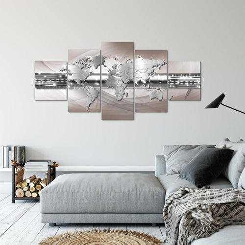 Runa Art - Bilder Weltkarte 200 x 100 cm 5 Teilig XXL Wanddekoration Design Braun 109351a
