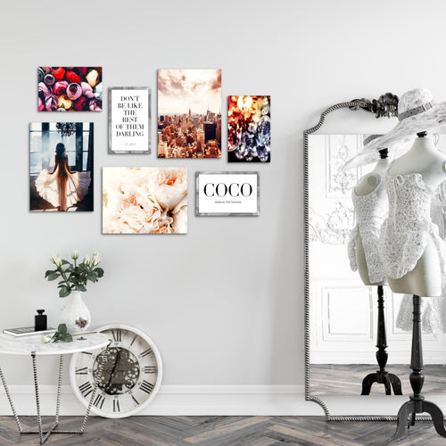 Novart Wandbilder Fashion - KOMPLETT AUFHÄNGFERTIG - New York Wohnzimmer Mädchen Teenager - 7 Moderne Mood-Bilder - N016271a
