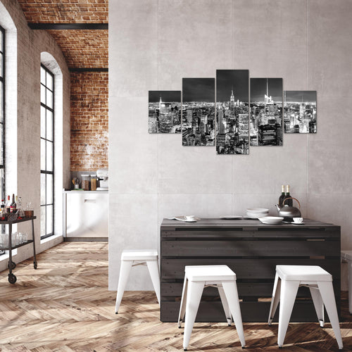 Runa Art Bild Wohnzimmer Büro New York Skyline 5 Teilig Amerika NY Schwarz Weiss Wandbilder auf Vlies Leinwand 036253c