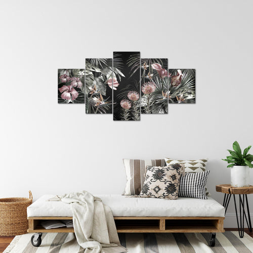 Runa Art Bild Wohnzimmer Schlafzimmer Blumen 5 Teilig Vintage Natur Grün Wandbilder auf Vlies Leinwand 043353b