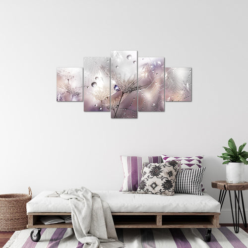 Runa Art Bild Wohnzimmer Schlafzimmer Blumen Pusteblumen 5 Teilig Morgentau Rosa Grau Wandbilder auf Vlies Leinwand 043153b