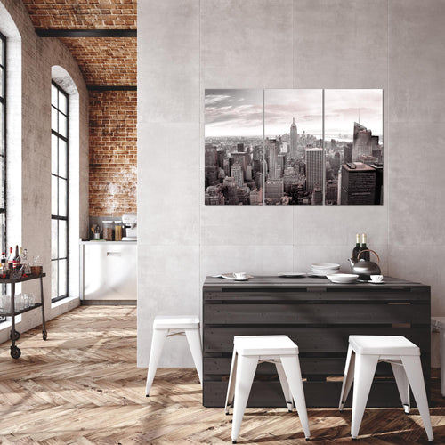 Runa Art Wandbilder New York Bild XXL Wohnzimmer Büro Grau Rosa Skyline 120 x 80 cm 3 Teilig 010231b