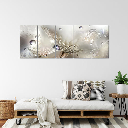Runa Art Wandbild XXL Blumen Pusteblumen Wohnzimmer Schlafzimmer 200 x 80 cm Braun 5 Teilig - Made in Germany - 043155a