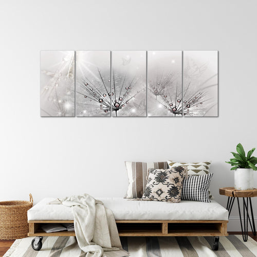 Runa Art Wandbild XXL Pusteblume Wohnzimmer Schlafzimmer 200 x 80 cm Grau 5 Teilig - Made in Germany - 016955c