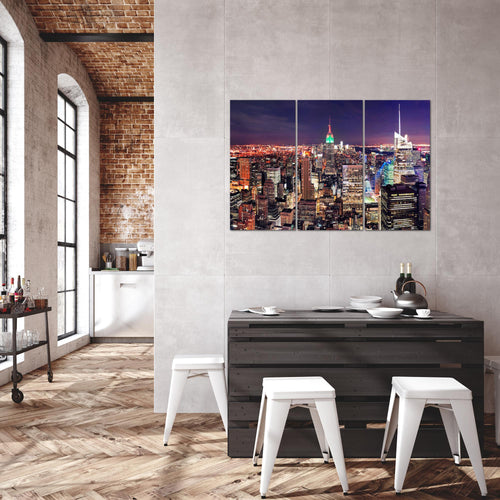 Runa Art Wandbilder New York Skyline Bild XXL Wohnzimmer Büro Violett Lila Städte 120 x 80 cm 3 Teilig 036231a