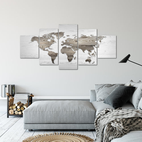 Runa Art - Bilder Weltkarte 200 x 100 cm 5 Teilig XXL Wanddekoration Design Schwarz Weiss 035051c