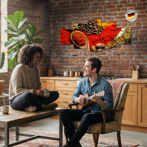 Runa Art Bild Esszimmer Küchenbilder Küche Gewürze 5 Teilig Esszimmer Rot Wandbilder auf Vlies Leinwand 500453a