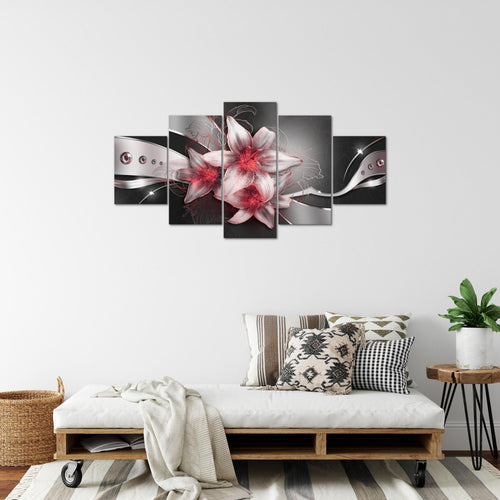 Runa Art Bild Wohnzimmer Schlafzimmer Blumen Lilien 5 Teilig Abstrakt Schwarz Rot Wandbilder auf Vlies Leinwand 039653c
