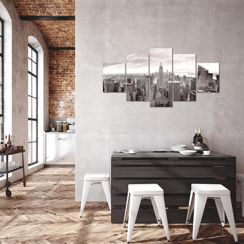Runa Art Bild Wohnzimmer Büro New York Skyline 5 Teilig USA Grau Rosa Wandbilder auf Vlies Leinwand 010253b