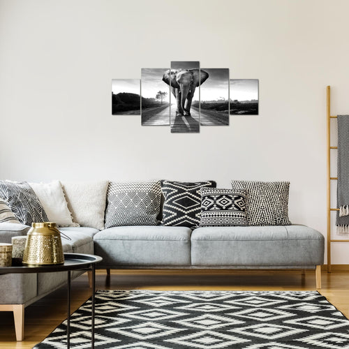 Runa Art Bild Wohnzimmer Schlafzimmer Afrika Elefant 5 Teilig Tiere Schwarz Weiss Wandbilder auf Vlies Leinwand 042653c
