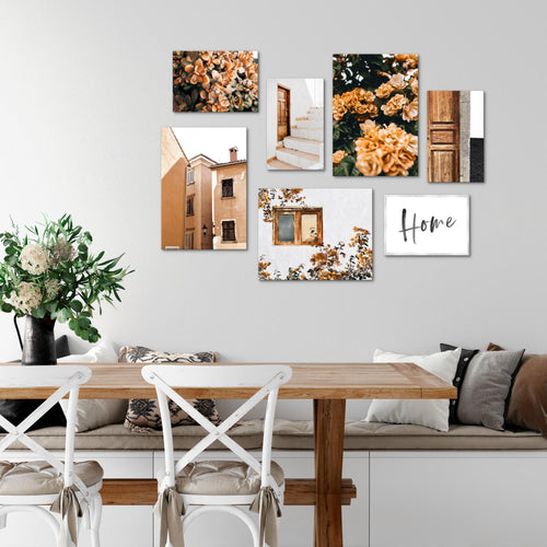 Novart Wandbilder Home Blumen - KOMPLETT AUFHÄNGFERTIG - Orange Wohnzimmer Schlafzimmer - 7 Moderne Mood-Bilder - N010171a