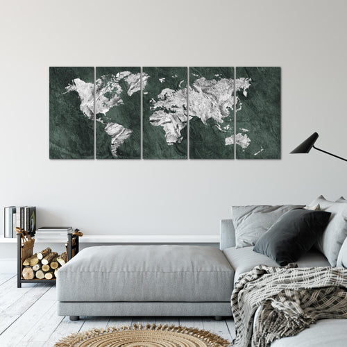 Runa Art Wandbild XXL Weltkarte Büro Wohnzimmer 200 x 80 cm Grün 5 Teilig - Made in Germany - 002955c