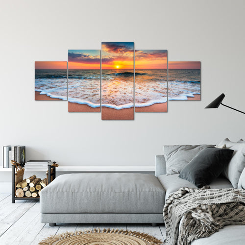 Runa Art - Bilder Strand Meer 200 x 100 cm 5 Teilig XXL Wanddekoration Design Orange 044551a