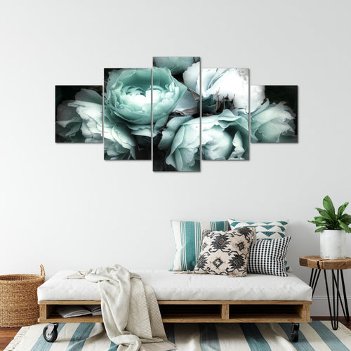 Runa Art - Bilder Blumen Rosen 200 x 100 cm 5 Teilig XXL Wanddekoration Design Schwarz Bunt 039151b