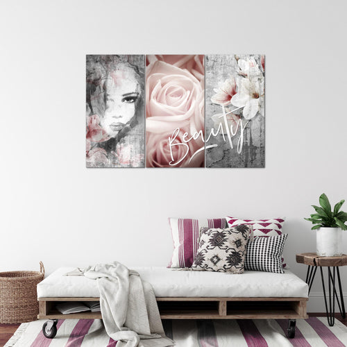 Runa Art Wandbilder Blumen Vintage Bild XXL Wohnzimmer Schlafzimmer Bunt Frau 120 x 80 cm 3 Teilig 039331a