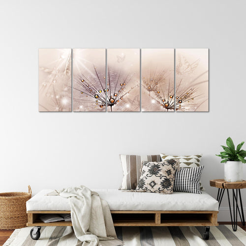 Runa Art Wandbild XXL Pusteblume Wohnzimmer Schlafzimmer 200 x 80 cm Rosa 5 Teilig - Made in Germany - 016955a