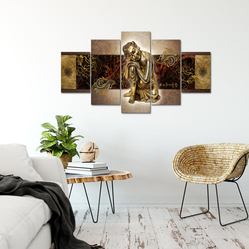 Runa Art Bild Wohnzimmer Schlafzimmer Buddha Zen 5 Teilig Feng Shui Gold Wandbilder auf Vlies Leinwand 041353a
