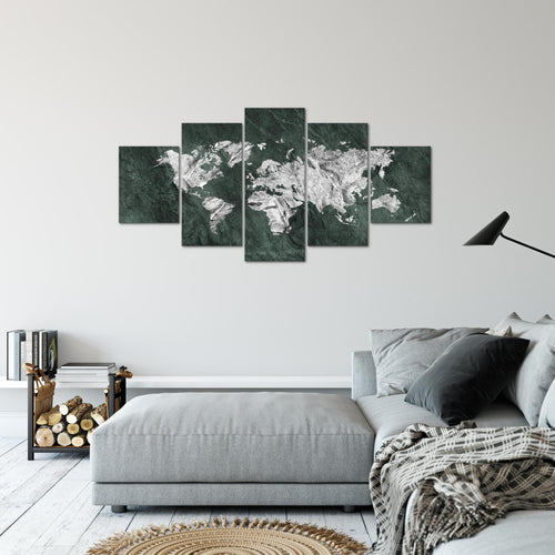 Runa Art Bild Büro Wohnzimmer Weltkarte 5 Teilig Karte Beton Grün Wandbilder auf Vlies Leinwand 002953c