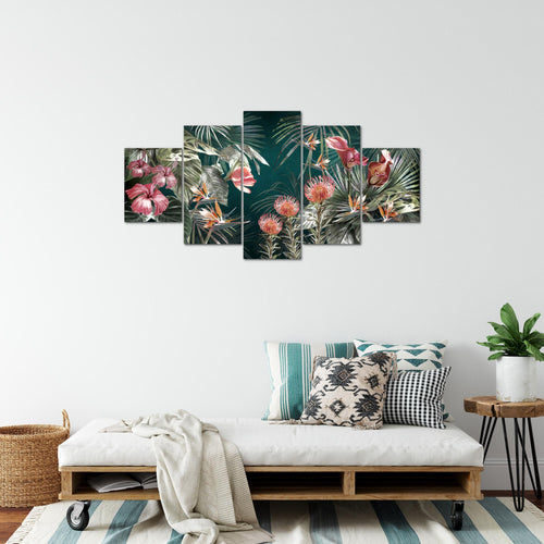 Runa Art Bild Wohnzimmer Schlafzimmer Blumen 5 Teilig Vintage Natur Grün Bunt Wandbilder auf Vlies Leinwand 043353a