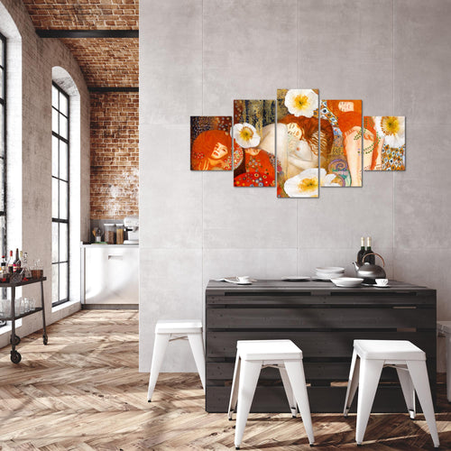 Runa Art Bild Wohnzimmer Collage Gustav Klimt 5 Teilig Frau Rot Wandbilder auf Vlies Leinwand 018553a