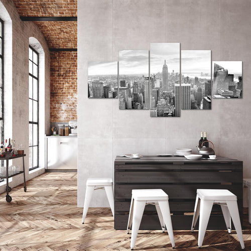Runa Art - Bilder New York Skyline 200 x 100 cm 5 Teilig XXL Wanddekoration Design Schwarz Weiss 010251c