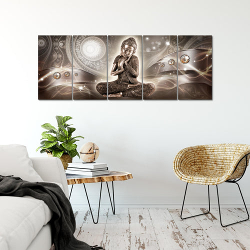 Runa Art Wandbild XXL Buddha Zen Wohnzimmer Schlafzimmer 200 x 80 cm Braun 5 Teilig - Made in Germany - 041655a