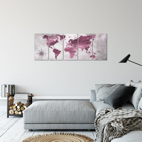 Runa Art Bild Weltkarte Wandbilder auf Vlies Leinwand 5 Teilig Wanddekoration Büro Wohnzimmer 026056b