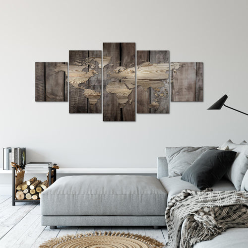 Runa Art - Bilder Weltkarte 200 x 100 cm 5 Teilig XXL Wanddekoration Design Beige Braun 035051b
