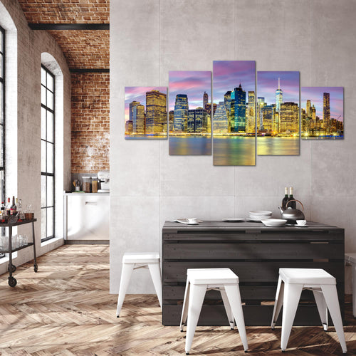 Runa Art - Bilder New York City 200 x 100 cm 5 Teilig XXL Wanddekoration Design Lila Bunt 010051c