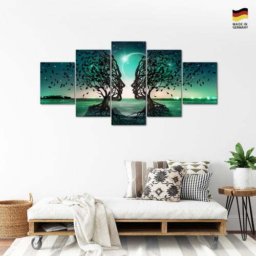 Runa Art - Bilder Liebespaar 200 x 100 cm 5 Teilig XXL Wanddekoration Design Türkis 044851a