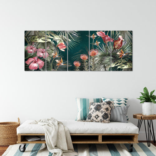 Runa Art Wandbild XXL Blumen Wohnzimmer Schlafzimmer 200 x 80 cm Grün Bunt 5 Teilig - Made in Germany - 043355a