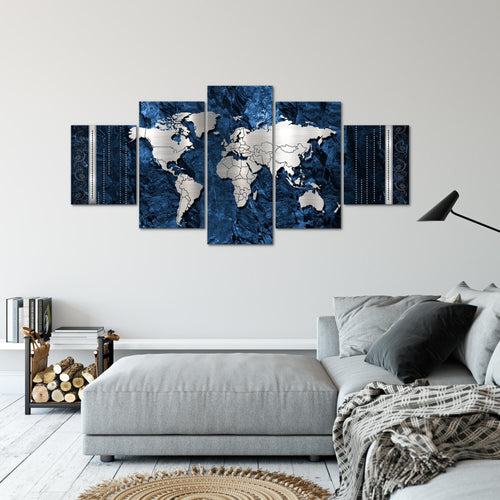Runa Art - Bilder Weltkarte 200 x 100 cm 5 Teilig XXL Wanddekoration Design Blau 107351b