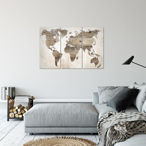 Runa Art Wandbilder Weltkarte Bild XXL Büro Wohnzimmer Beige Braun Abstrakt 120 x 80 cm 3 Teilig 035031a